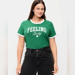 Old Navy Green 'Feeling Lucky' Short Sleeve Tee